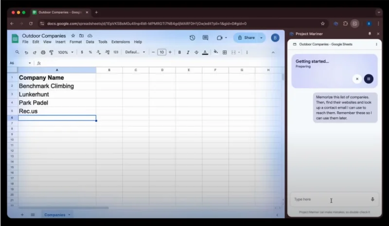 Example of Project Mariner initial setup