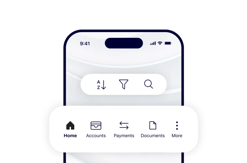 Image showing consistent navigation of a private wealth banking app