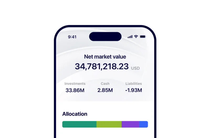 Image showing a personalised overview of a private wealth banking app