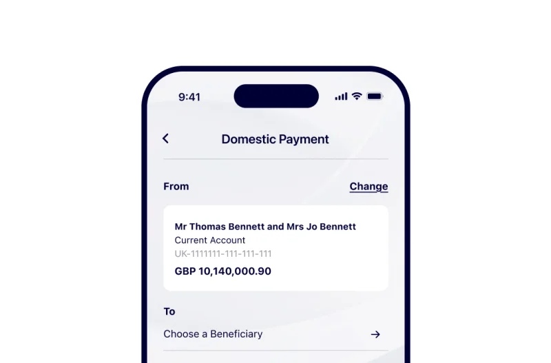 image showing simplified payment within a private wealth banking app