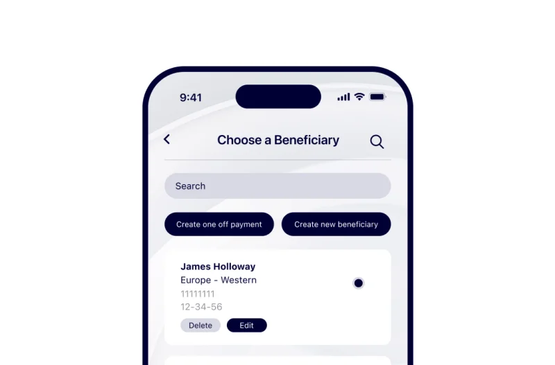 image showing beneficiary management of a private wealth banking app