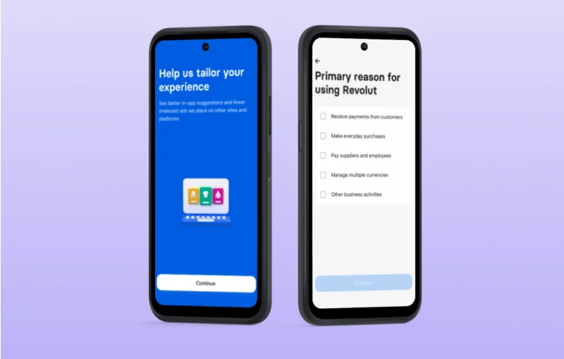 Revolut business banking app onboarding screenshots