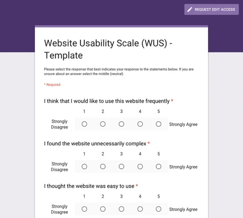 Examples of WUS questions screenshot