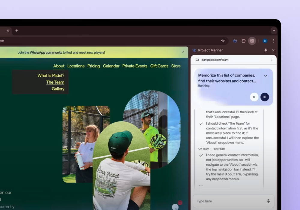 Example of Project Mariner UI
