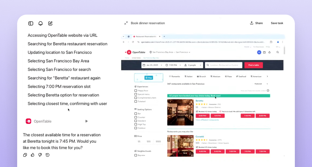Operator search restaurant