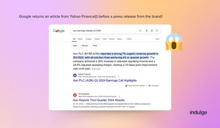 Google returns a Yahoo Finance result instead of AON here