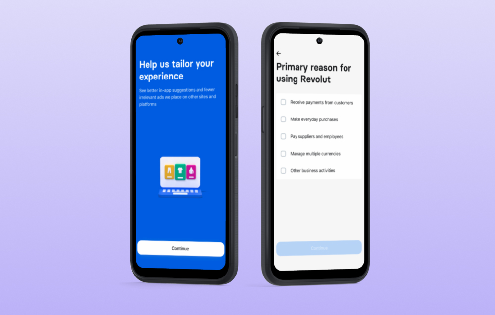 Revolut business banking app onboarding screenshots