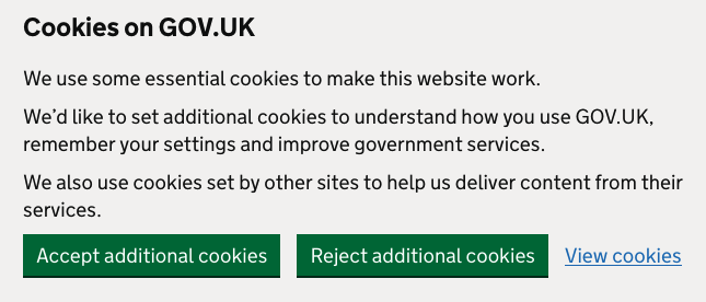 Gov.uk cookie pop up