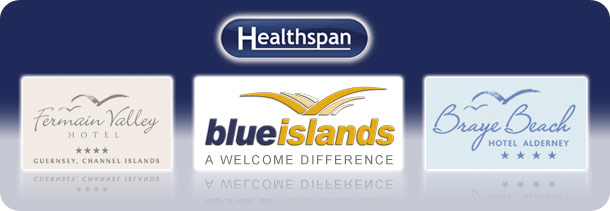 Healthspan, Fermain Valley, Blue Islands and Braye Beach logos