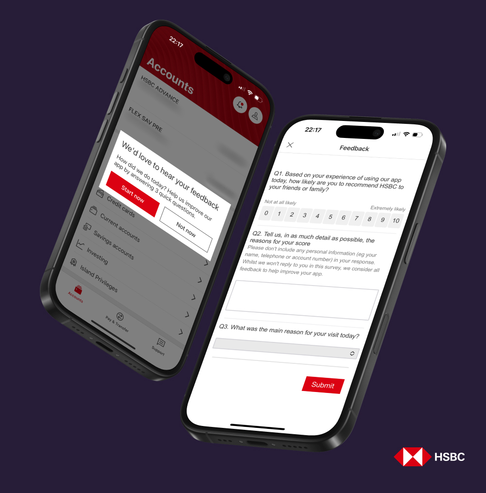 HSBC in-app feedback survey