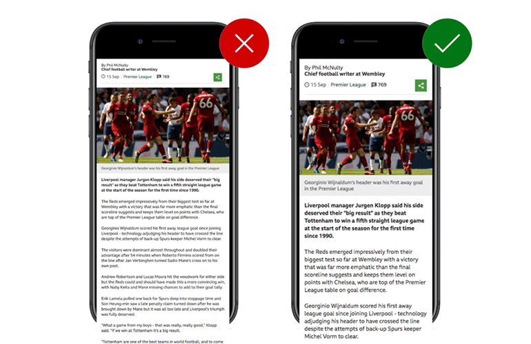 Examples of readable text size on mobile websites