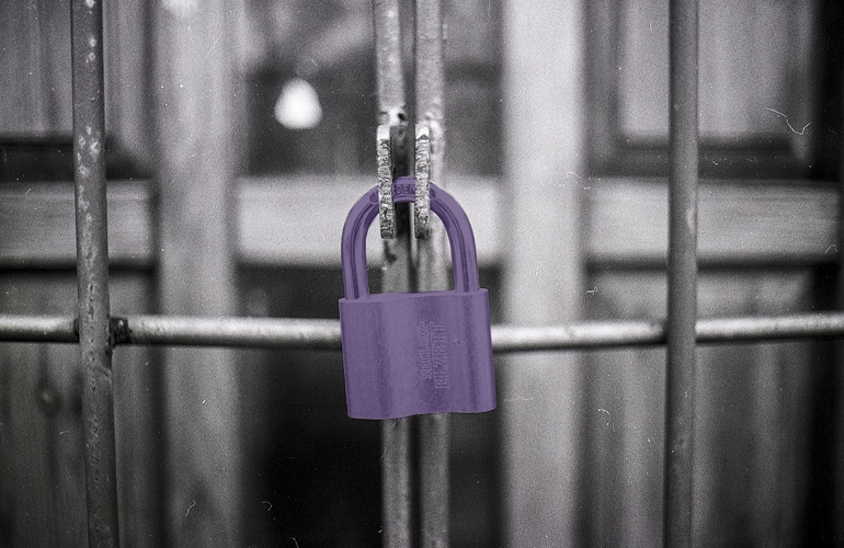 Purple lock on gate