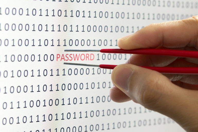 The word 'password' amongst binary code