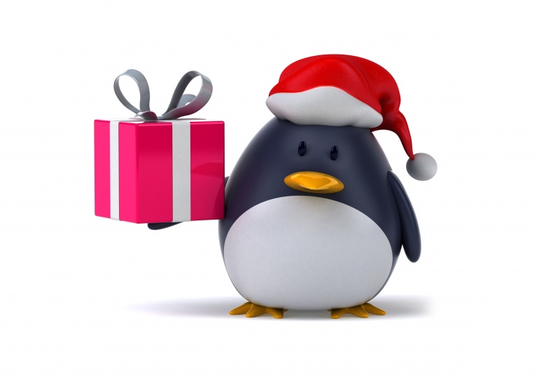 Penguin holding a present