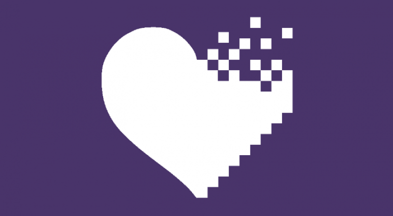 Illustration of a heart breaking away in pixels