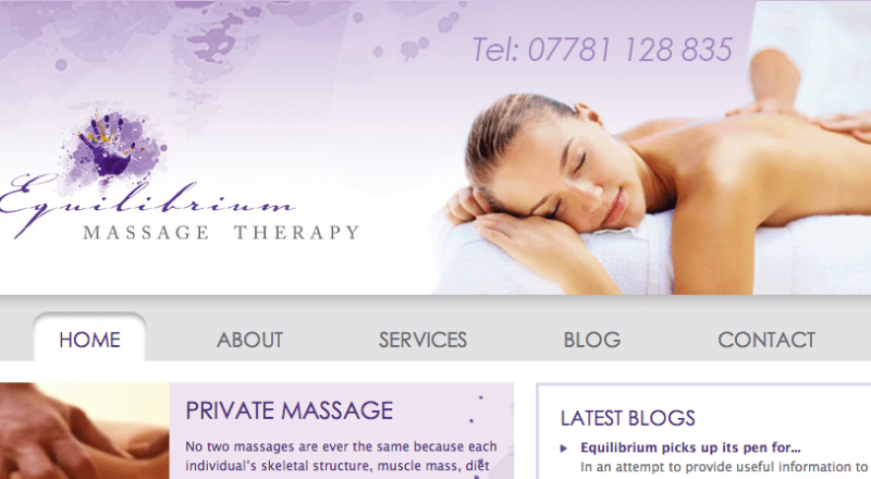 Equilibrium Massage Therapy website screenshot