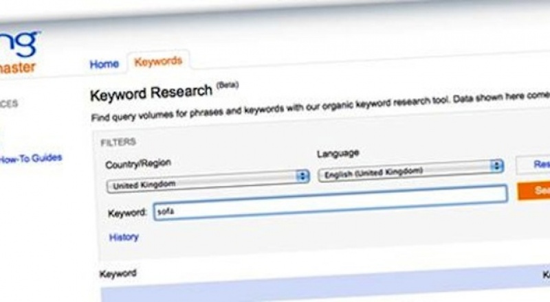 Bing keyword research tool screenshot