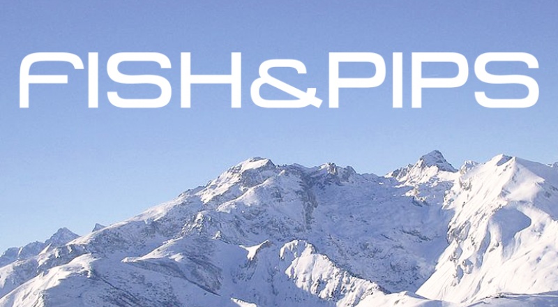 Fish & Pips logo above snowy mountains