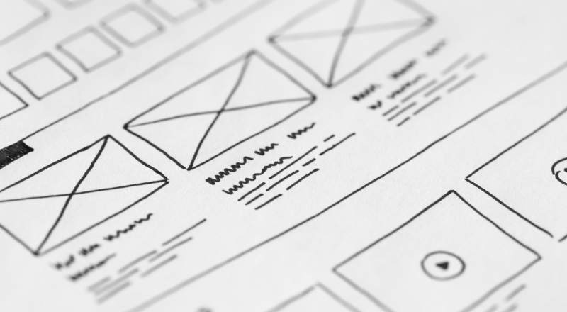 Wireframe layout drawn by hand