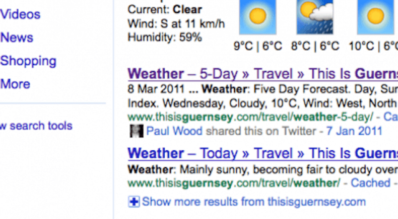 Weather forecast in Google search