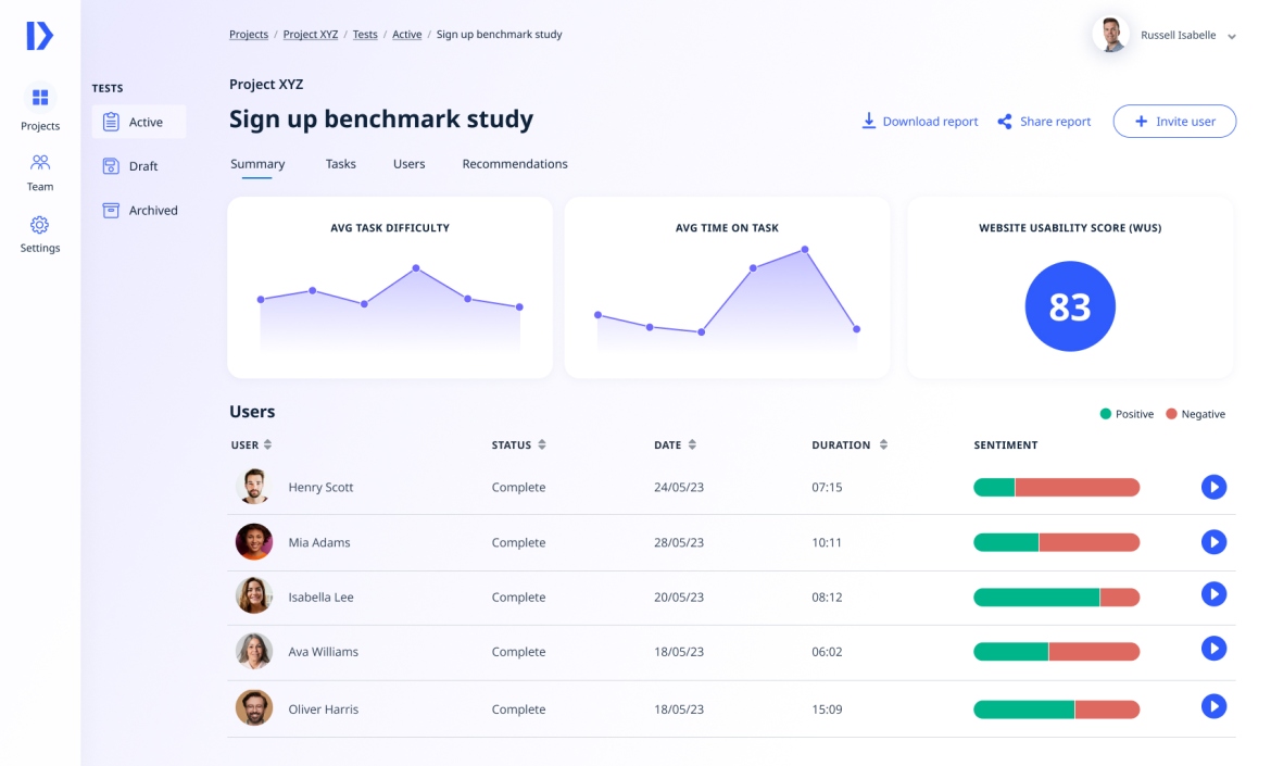 UXViewer app project summary screenshot