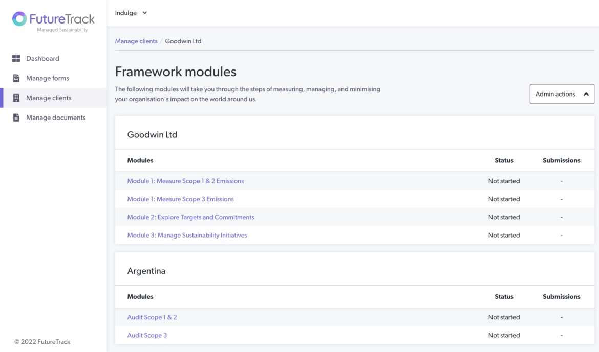 FutureTrack app framework modules screenshot
