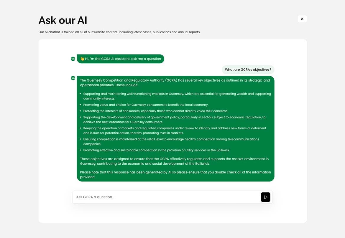 GCRA AI chatbot screenshot desktop