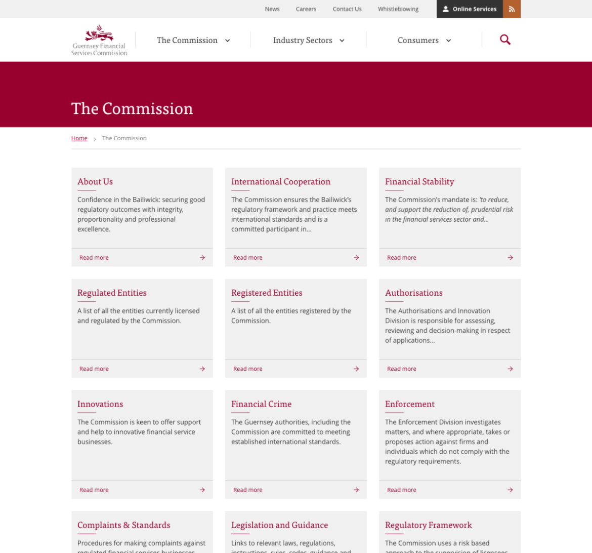 GFSC website screenshot of the commission section