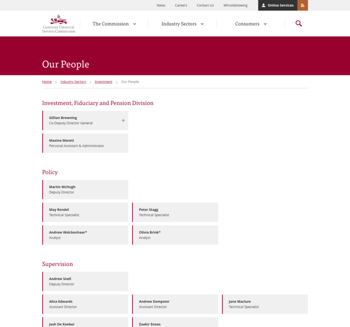 GFSC website screenshot of the investment our people page
