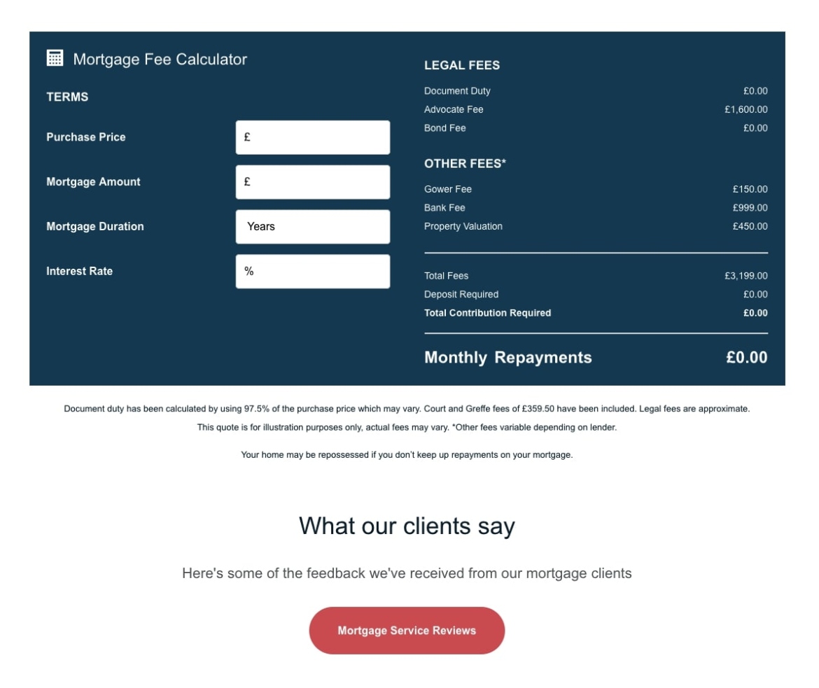 Gower Financial Services website screenshot of mortgage calculator