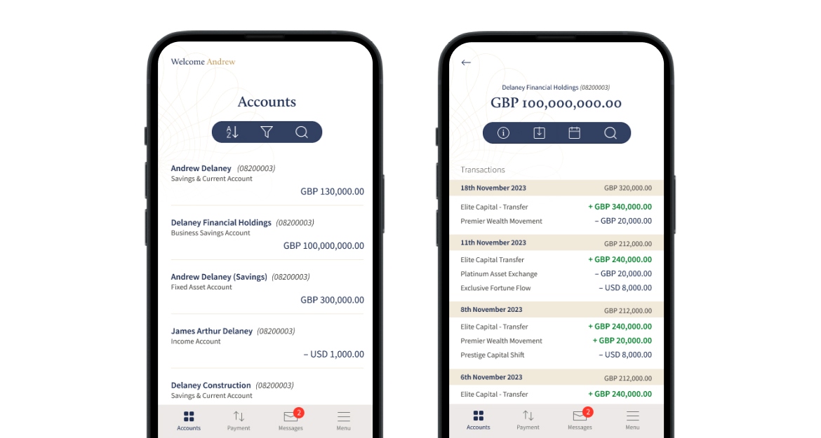Internet banking app design screenshots - Concept A