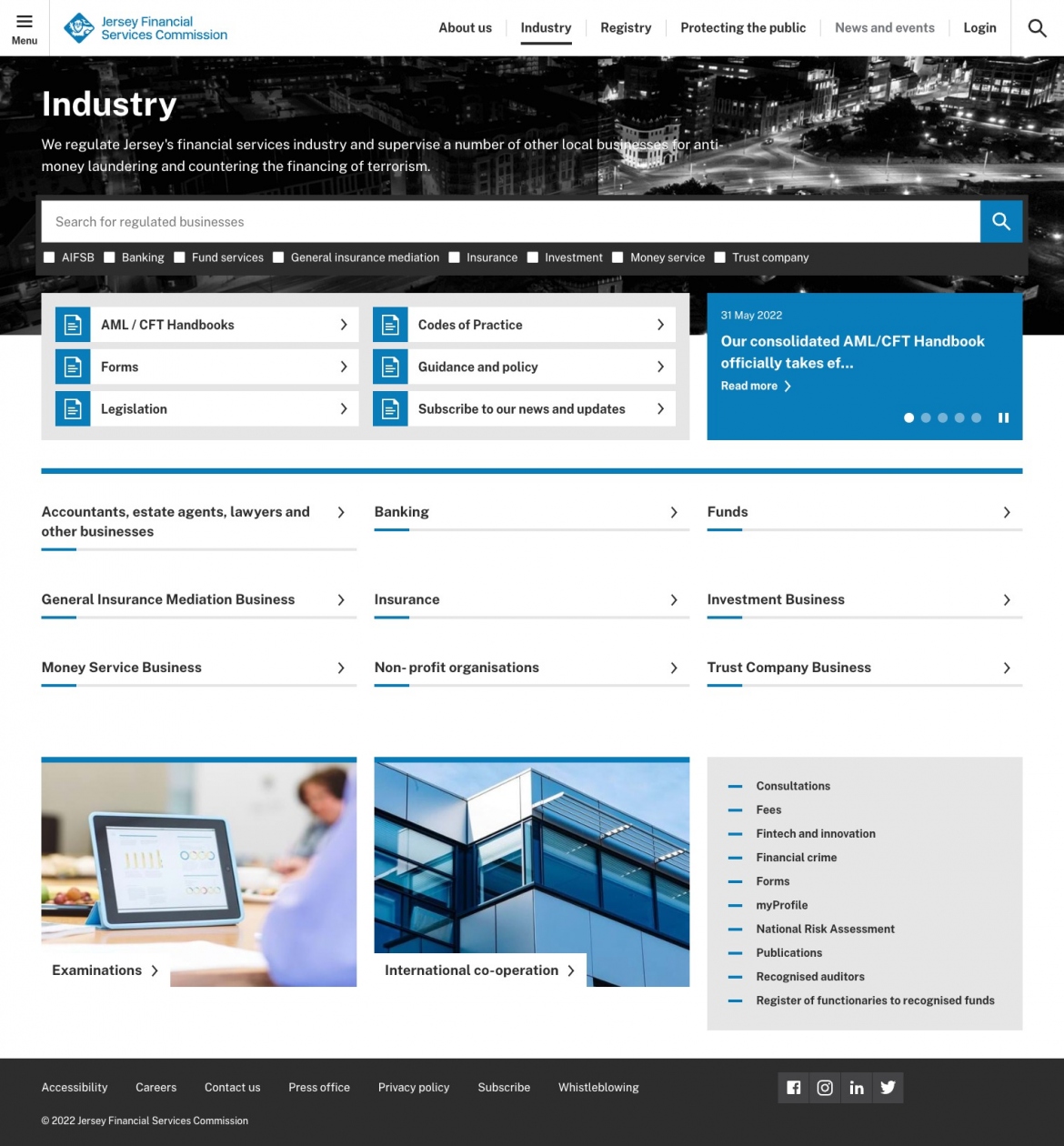 JFSC website screenshot of industry section