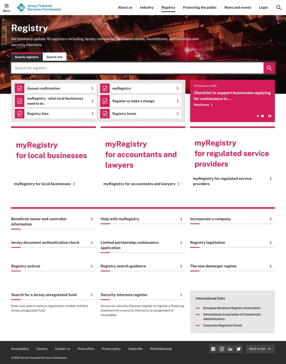 JFSC website screenshot of registry section