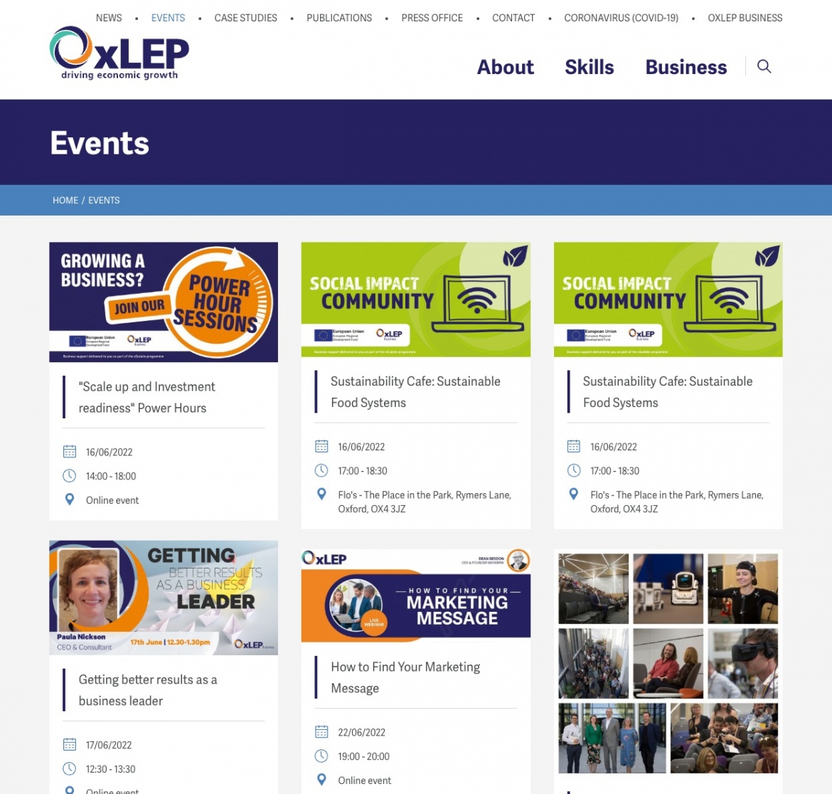 OxLEP website screenshot of events section