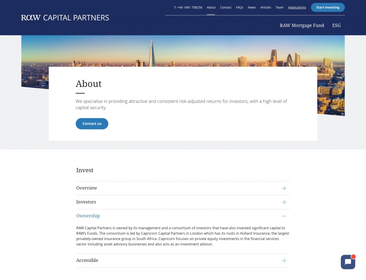 RAW Capital website screenshot of the about page