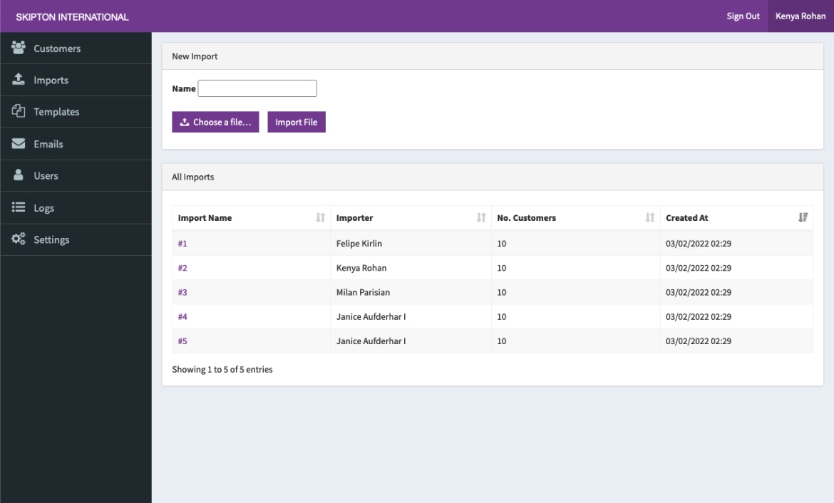 Skipton International Mortgage Maturity Management app screenshot of a new import