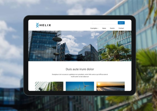 Helix Drupal framework demo website on tablet device