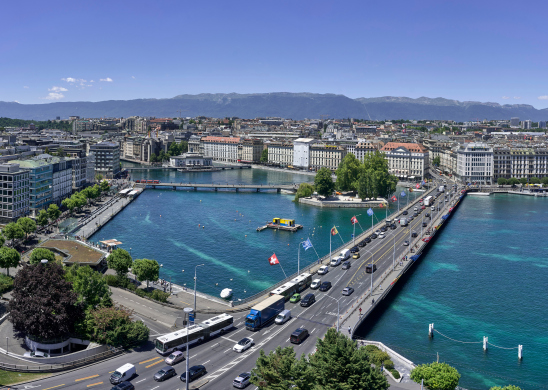 Scenic image overlooking river in Geneva, Switzerland