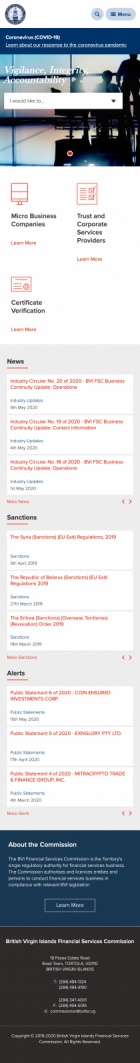 BVI FSC website homepage screenshot on mobile device