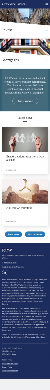 RAW Capital website homepage screenshot on mobile device