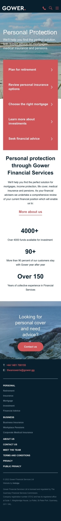 Gower Financial Services website homepage screenshot on mobile device