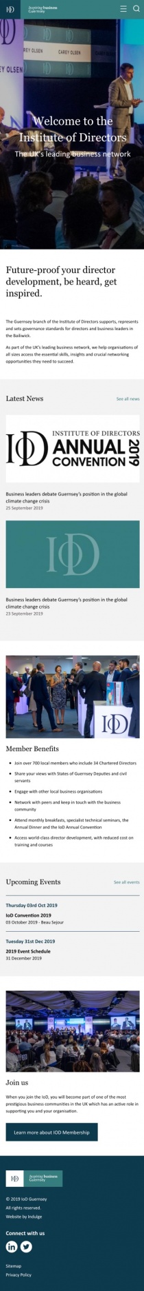IoD Guernsey website homepage screenshot on mobile device