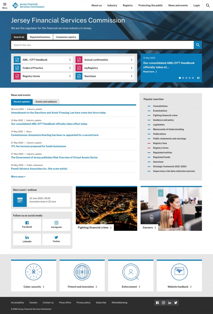 JFSC website homepage screenshot on desktop device