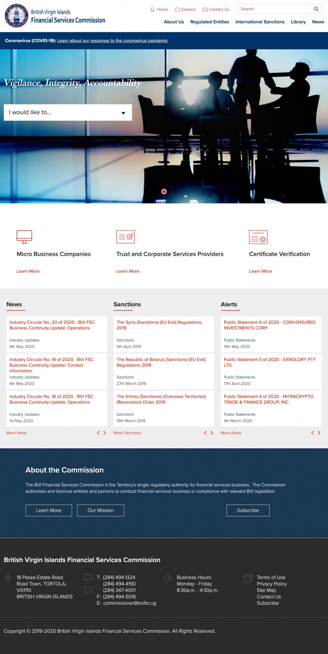 BVI FSC website homepage screenshot on desktop device