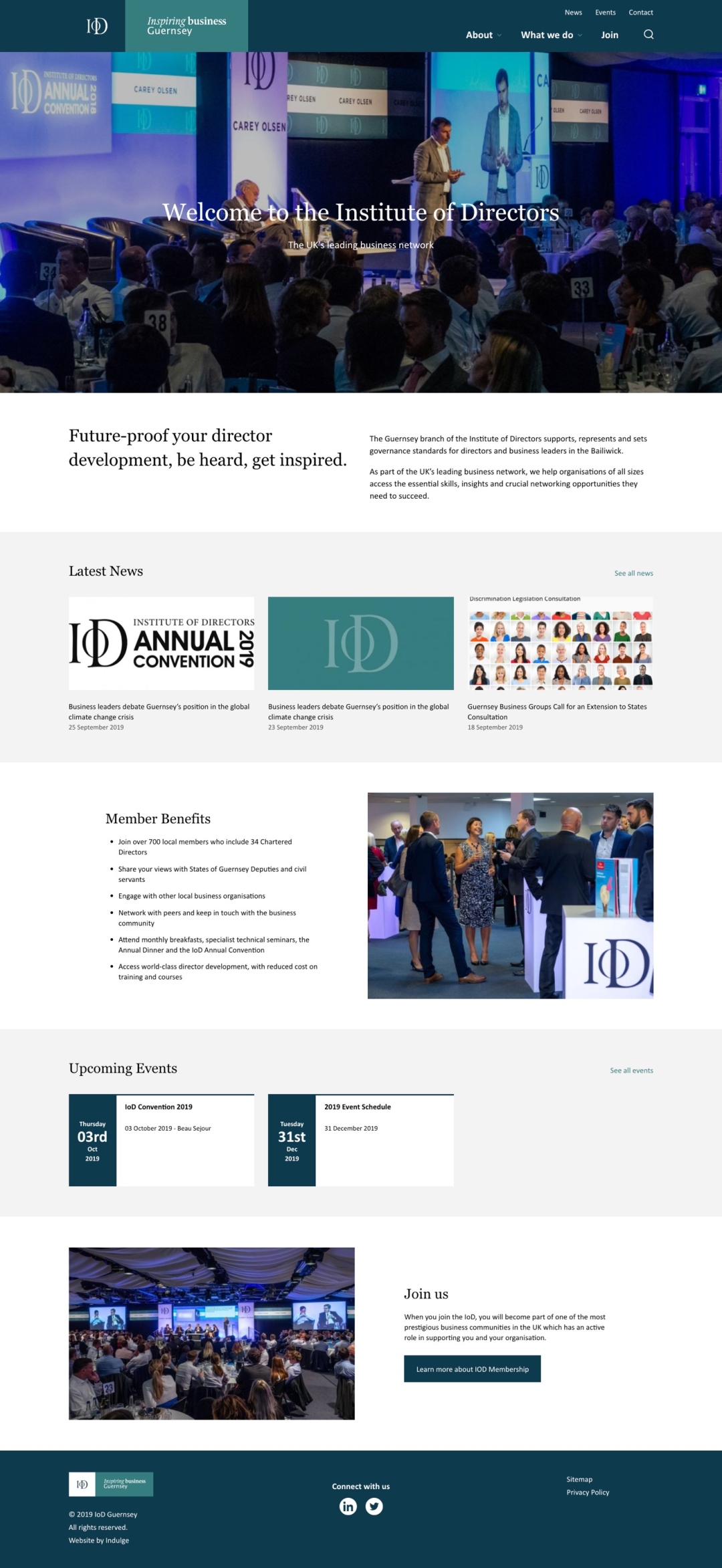 IoD Guernsey website homepage screenshot on desktop device