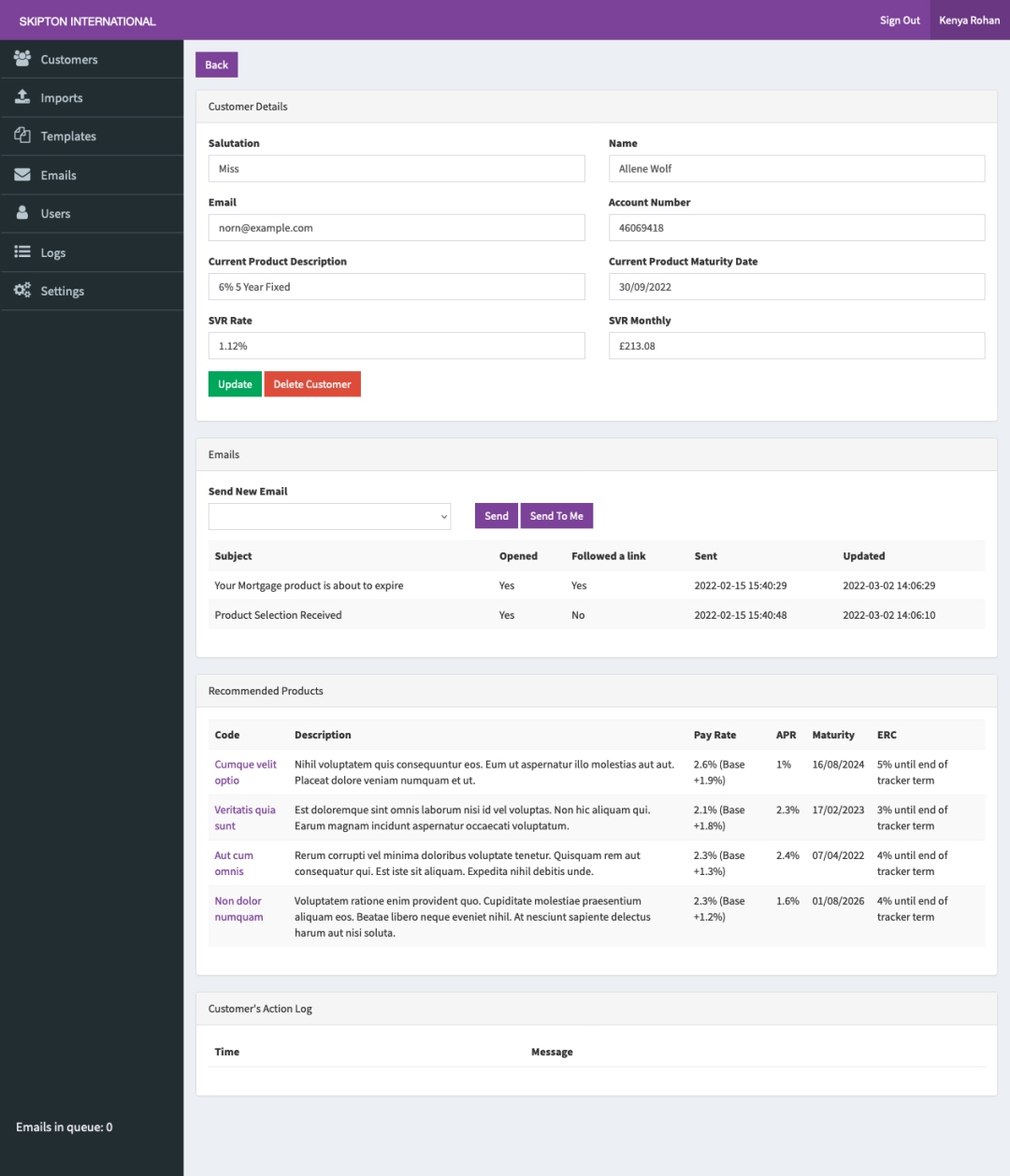 Skipton International Mortgage Maturity Management app screenshot on desktop device